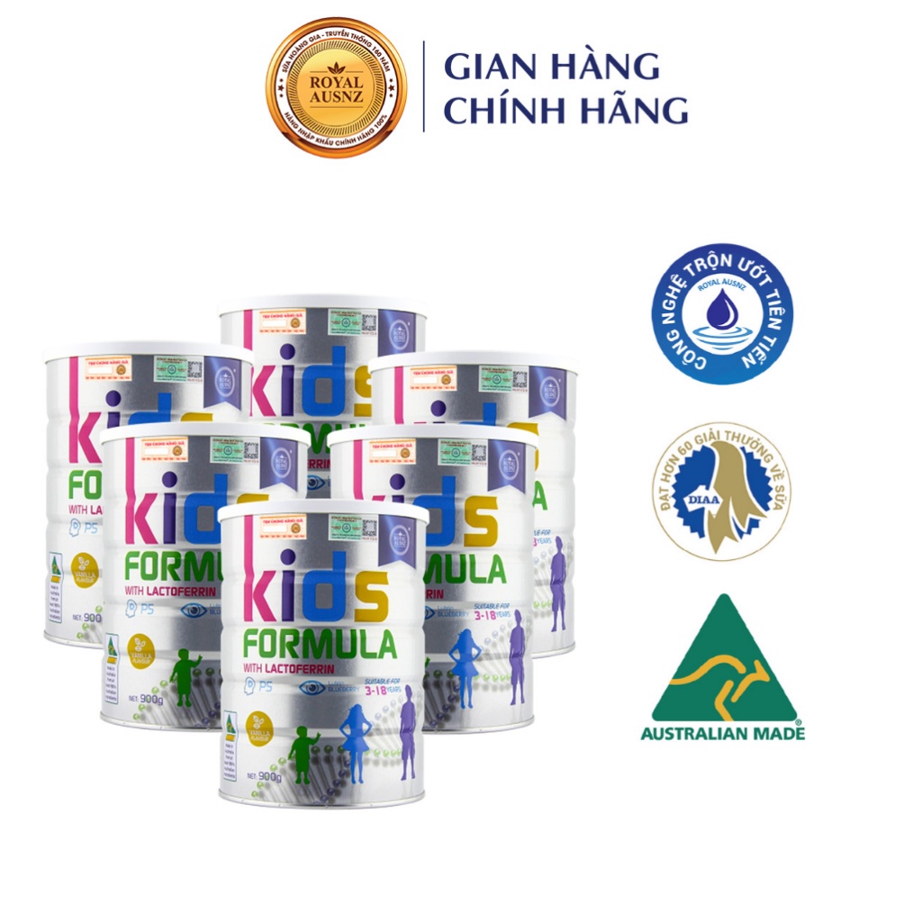 Combo 6 Hộp Sữa Bột Kids Formula ROYAL AUSNZ Nâng Cao Khả Năng Hấp Thu Dinh Dưỡng Cho Trẻ Từ 3-18 Tuổi 900g/Hộp