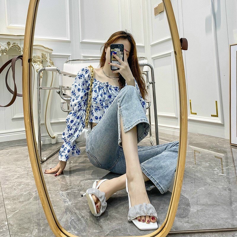 Giày Cao Gót Quai Nhún Đính Đá Sang Chảnh Cao 9P Mẫu Mới cg-0604