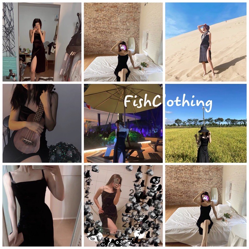 SẴN🖤Đầm dự tiệc 2 dây nhung cao cấp xẻ đùi cổ đổ sexy/Váy maxi ulzzang suông quyến rũ kiểu body dài big size