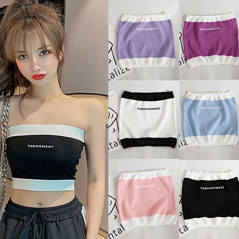 Áo Croptop Không Tay Dáng Ôm In Chữ Phong Cách Hàn Quốc Dành Cho Nữ