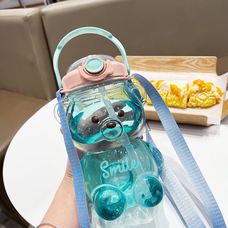 Bình Đựng Nước 1000ml Hình Gấu Dễ Thương Tặng kèm Sticker dễ thương