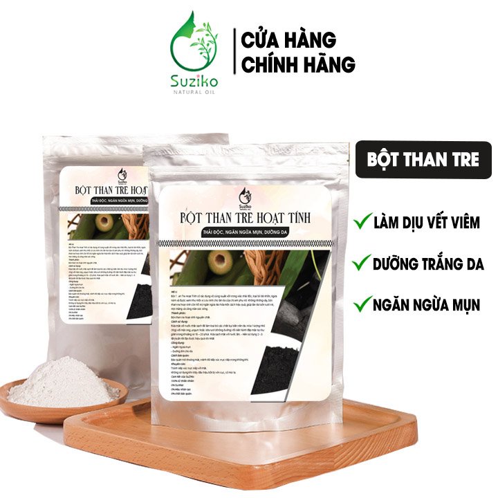 Bột Than Tre đắp mặt nạ hữu cơ SUZIKO nguyên chất 100G | 100% Organic