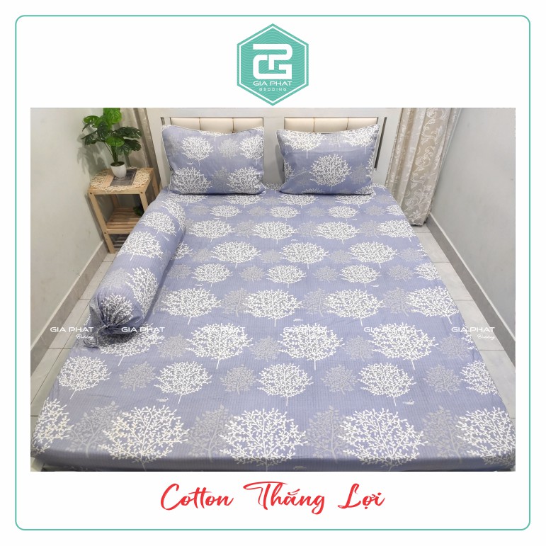 Bộ ga gối Thắng Lợi {4 món}100% Cotton chuẩn logo họa tiết Cây Cổ Thụ