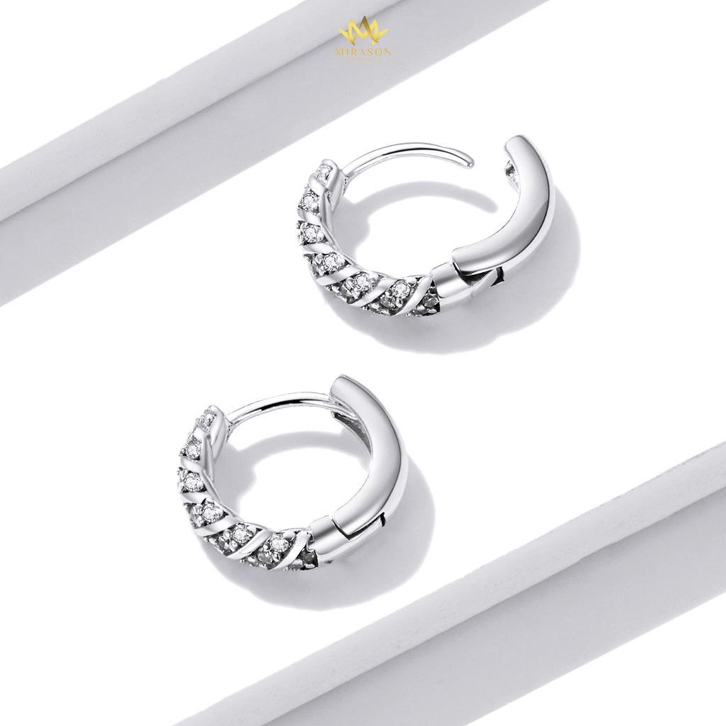 Khuyên Tai Bạc Nữ MIRASON Hoa Đính Đá Sang Trọng - Bông Tai Nữ Bạc 925 Cao Cấp
