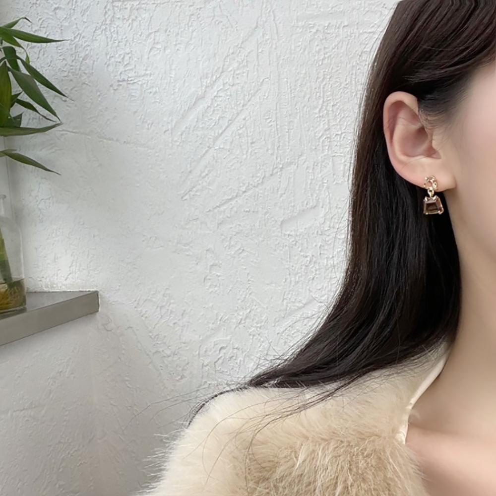 BACK2LIFE Bông Tai Mạ Bạc 925 Hình Học Đính Pha Lê Phong Cách Vintage