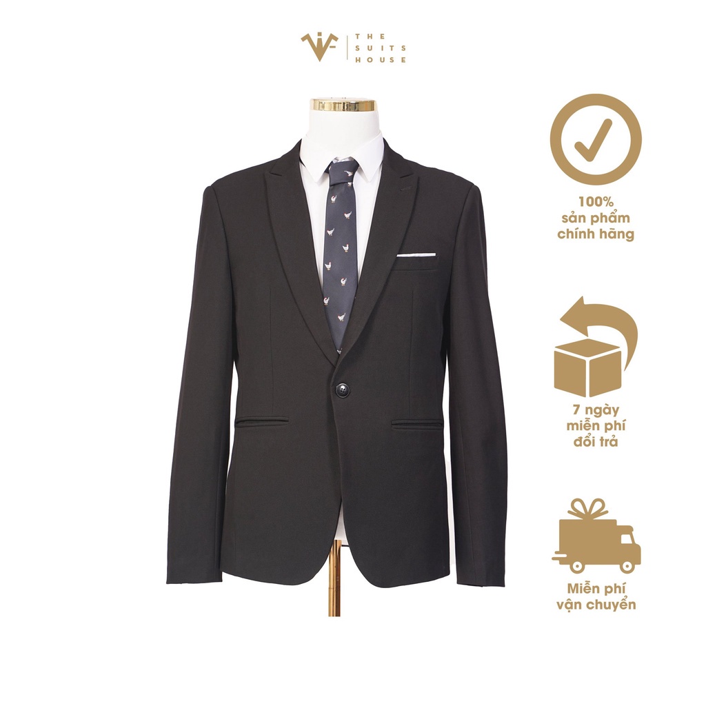 Áo vest nam đen cổ điển 1 khuy 2 túi công sở chất liệu cao cấp dày dặn The Suits House