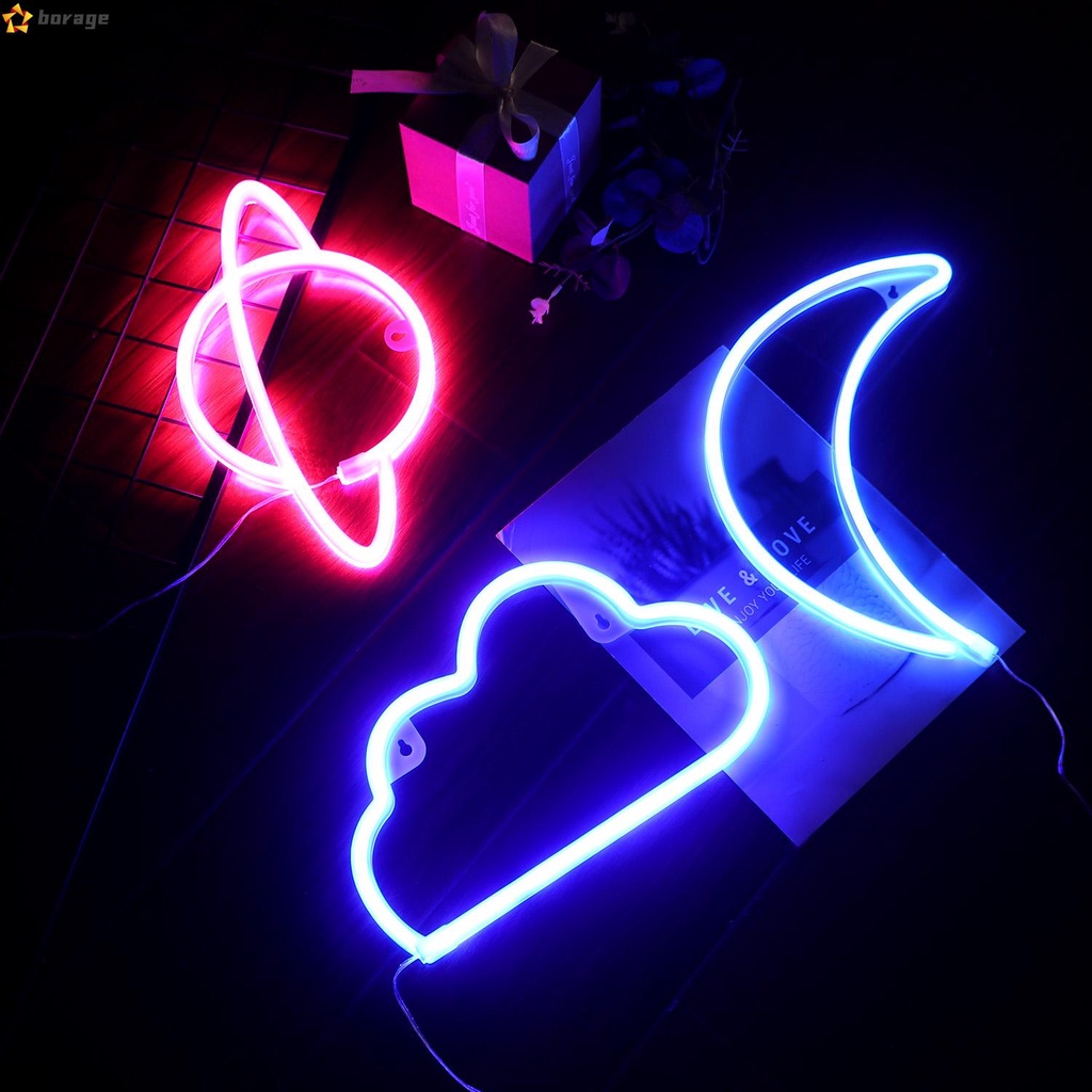 Đèn Neon Hình Mặt Trăng / Hành Tinh / Đám Mây Xanh Trang Trí Phòng Bé