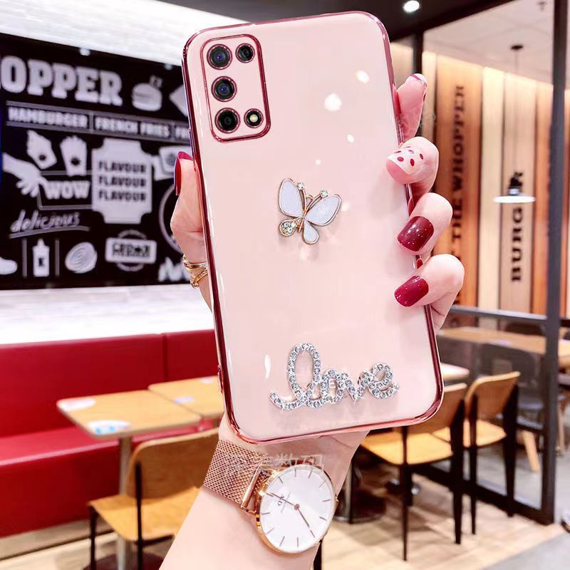Ốp Điện Thoại Mềm Mạ Điện Chống Sốc Hình Bướm Đính Đá Cho OPPO Realme X7 X7 Pro X50 RENO 2 2Z 2F 3 3Pro 4 4SE