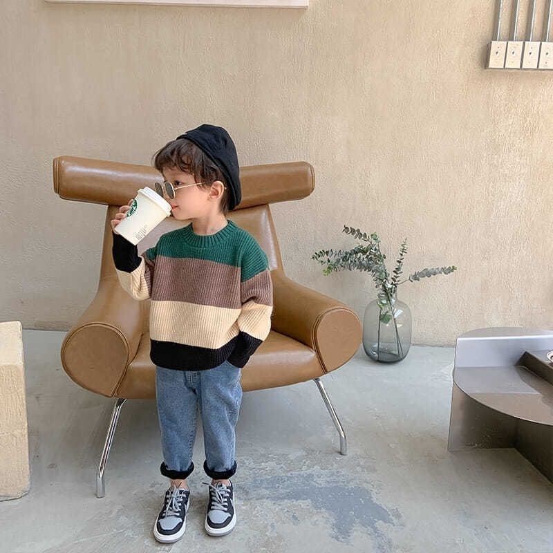 Áo Sweater Dệt Kim Chui Đầu Cổ Tròn Dày Dặn Phong Cách Hàn Quốc Thời Trang Thu Đông Mới Cho Bé Trai