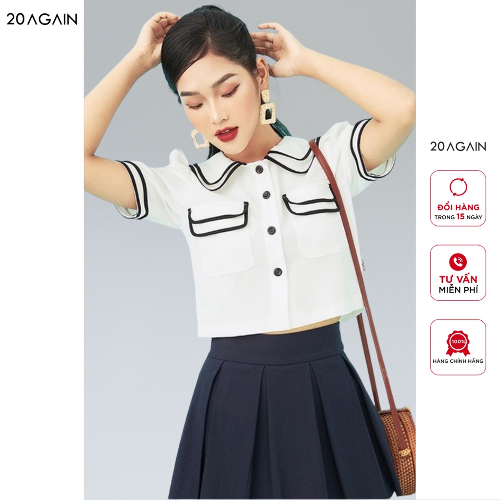 [Mã WABR1111 giảm 10% đơn 250K] Áo Sơ Mi Viền Phối 20AGAIN thiết kế phong cách nữ sinh trẻ trung ASW0883 | BigBuy360 - bigbuy360.vn