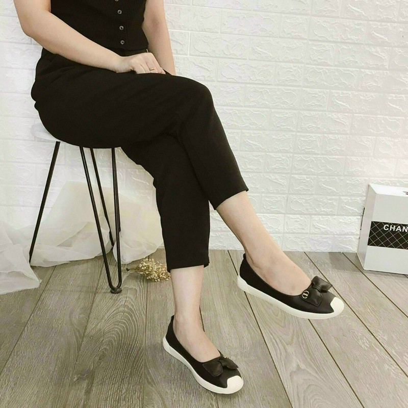 Giầy slip on nữ đính nơ da mềm | BigBuy360 - bigbuy360.vn