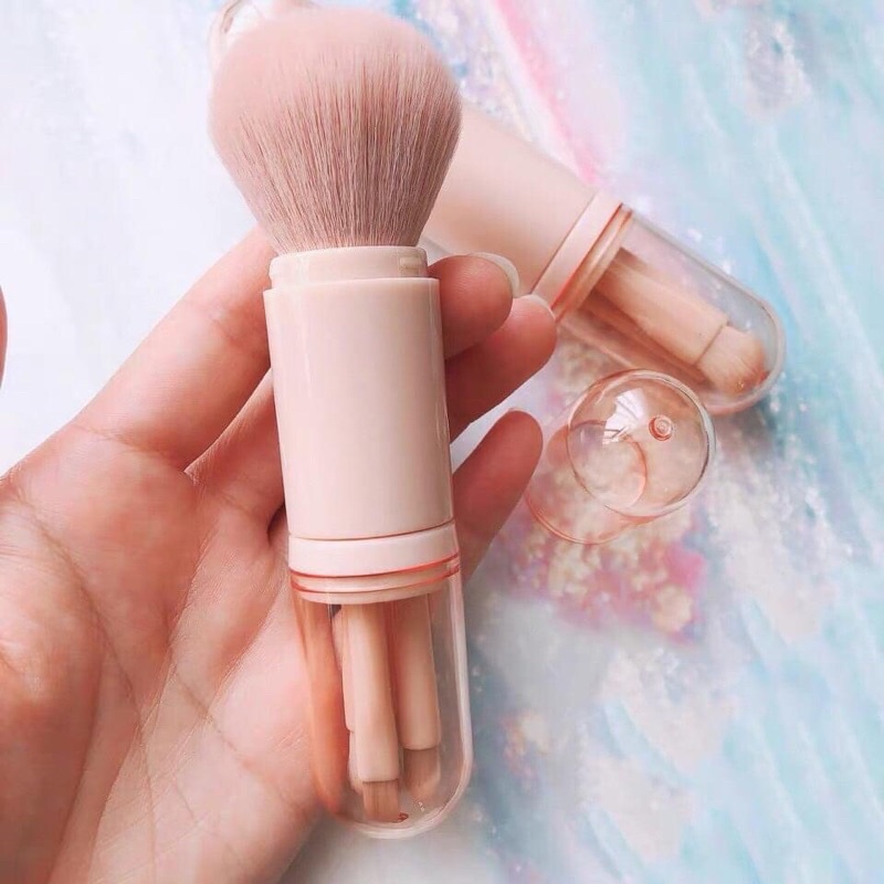 Bộ Cọ Trang Điểm Mini 4 Món, Set cọ cá nhân trang điểm phấn mắt thiết kế sáng tạo có thể thu vào hộp
