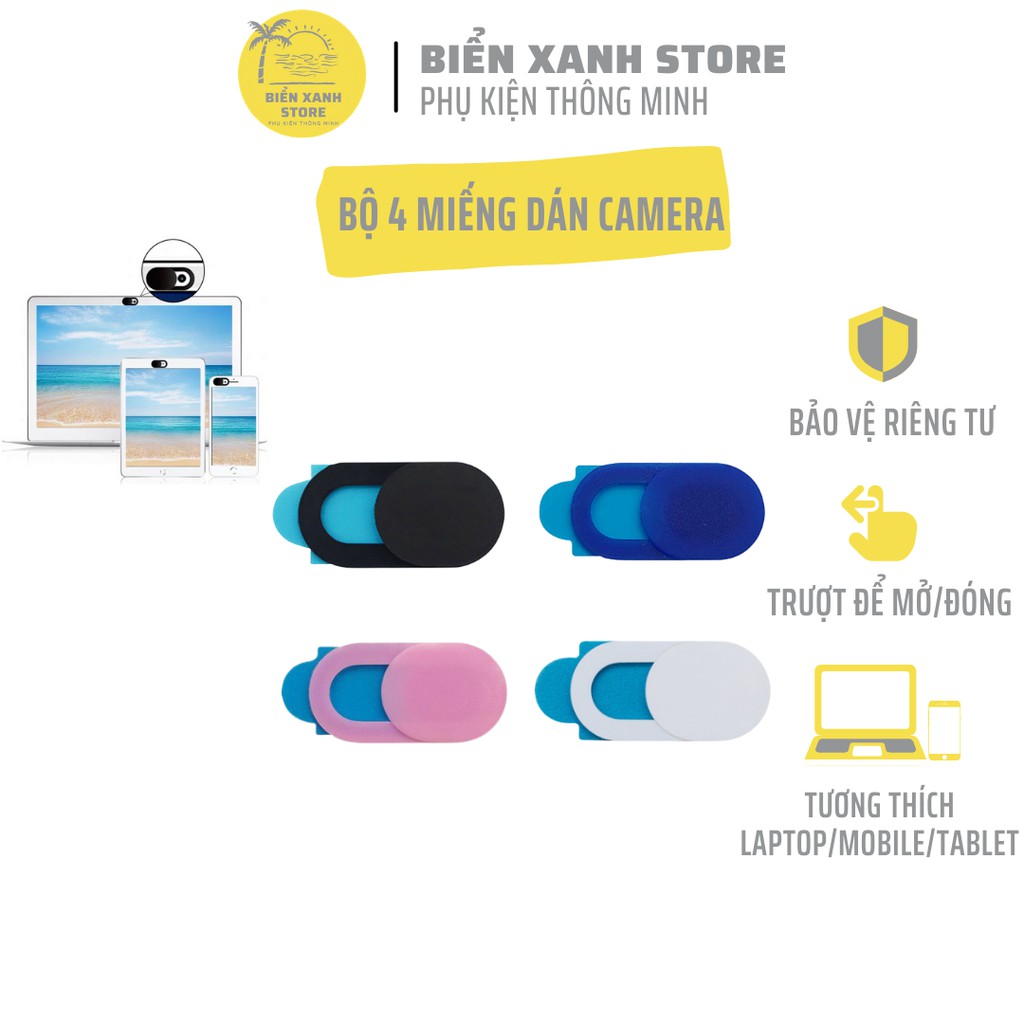 Bộ 4 Miếng dán che webcam bảo vệ an toàn riêng tư BXCAM16 cho Laptop, điện thoại, máy tính bảng - đủ màu