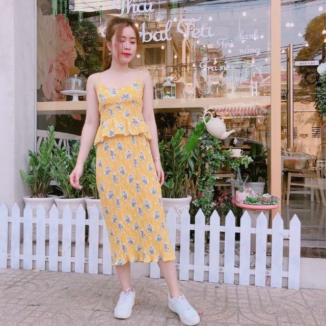 Đầm maxi 2 dây nhún li
