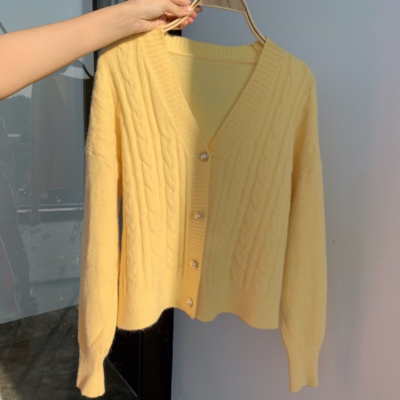 Áo khoác len cadigan cúc ngọc dáng ngắn nhiều màu, len mịn hàng Quảng Châu