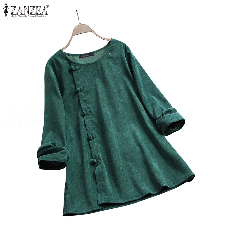 Áo kiểu nữ tay dài ZANZEA cổ tròn dáng rộng phong cách thời trang Hàn Quốc