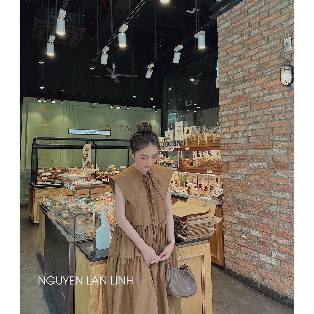 Đầm váy cổ thuỷ thủ baby doll trắng nâu xoè 3 tầng dễ thương
