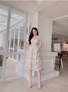 Đầm xoè chấm bi hai dây
