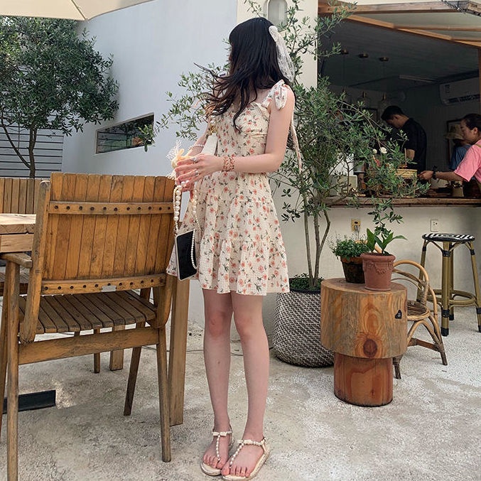 Đầm hoa hai dây cổ chữ V thời trang mùa hè cho nữ