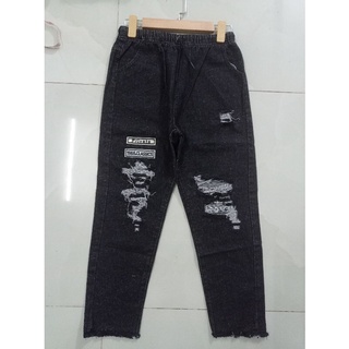  Quần jeans baggy nữ lưng thun rách dáng dài 847 