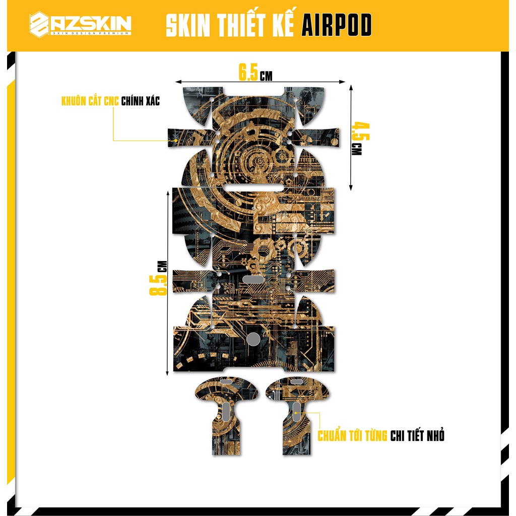 Miếng Dán Skin Airpod 1/2/3/Pro Hình Vi Mạch Gold |SK_APPT157| Chất Liệu Nhập Khẩu -  Chống Nước, Bền Màu, Cắt Sẵn Khuôn