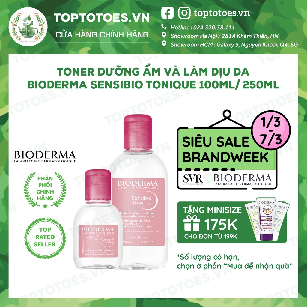 Toner dưỡng ẩm và làm dịu da Bioderma Sensibio Tonique 100ml/250ml [NHẬP KHẨU CHÍNH HÃNG 100%]