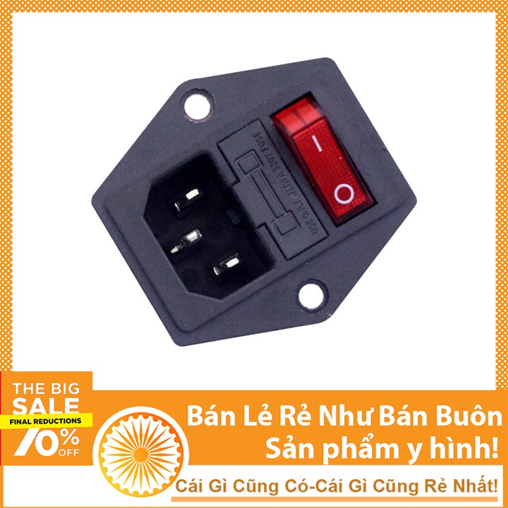 Jack Cắm Âm 3 Chân Có Cầu Chì Công Tắc Nguồn Có Đèn Báo