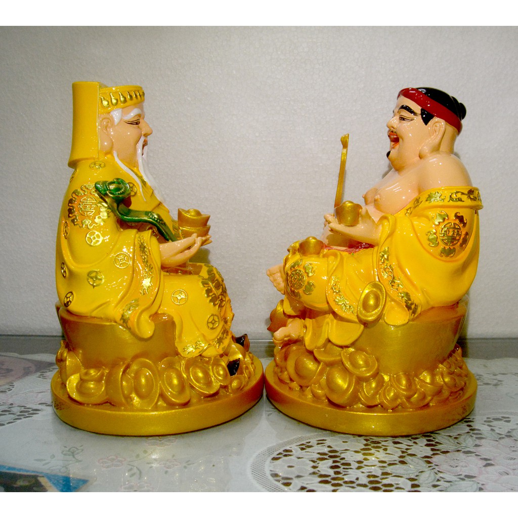 Bộ tượng Hai Ông Thần Tài Thổ Địa đế tròn cao 26cm