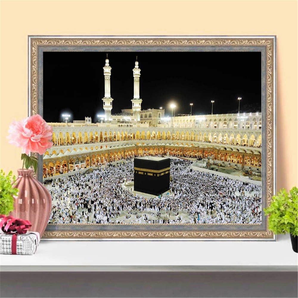 5D DIY tranh kim cương Mecca Kaaba Đền tất cả kim cương vuông thêu tường trang trí tranh hạt