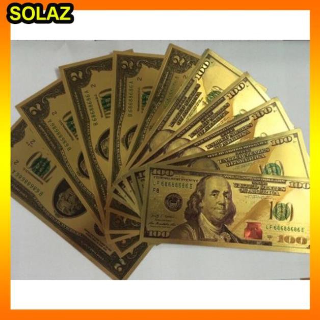 10 tờ Tiền đô 2 USD, 100 USD  MẠ VÀNG may mắn -SOLAZ