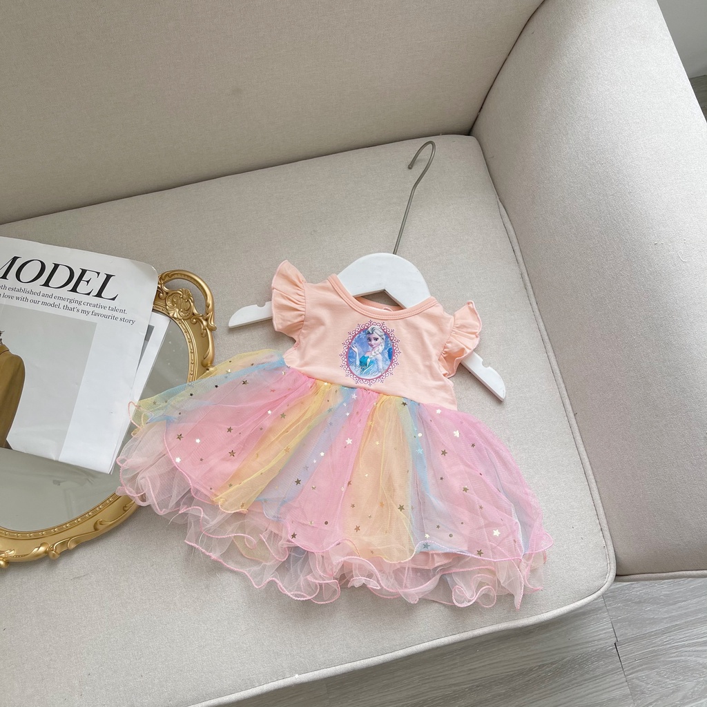 Váy cho bé gái, đầm công chúa elsa ngắn tay cotton phối ren siêu đẹp cho bé đi học, đi chơi BAPNGO Kids size 10 đến 22kg