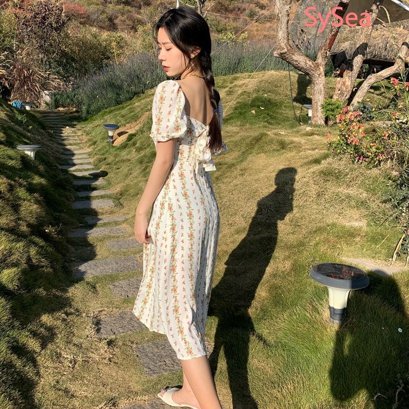 Đầm Hoa Phối Nơ Phong Cách Vintage Thời Trang Mùa Hè