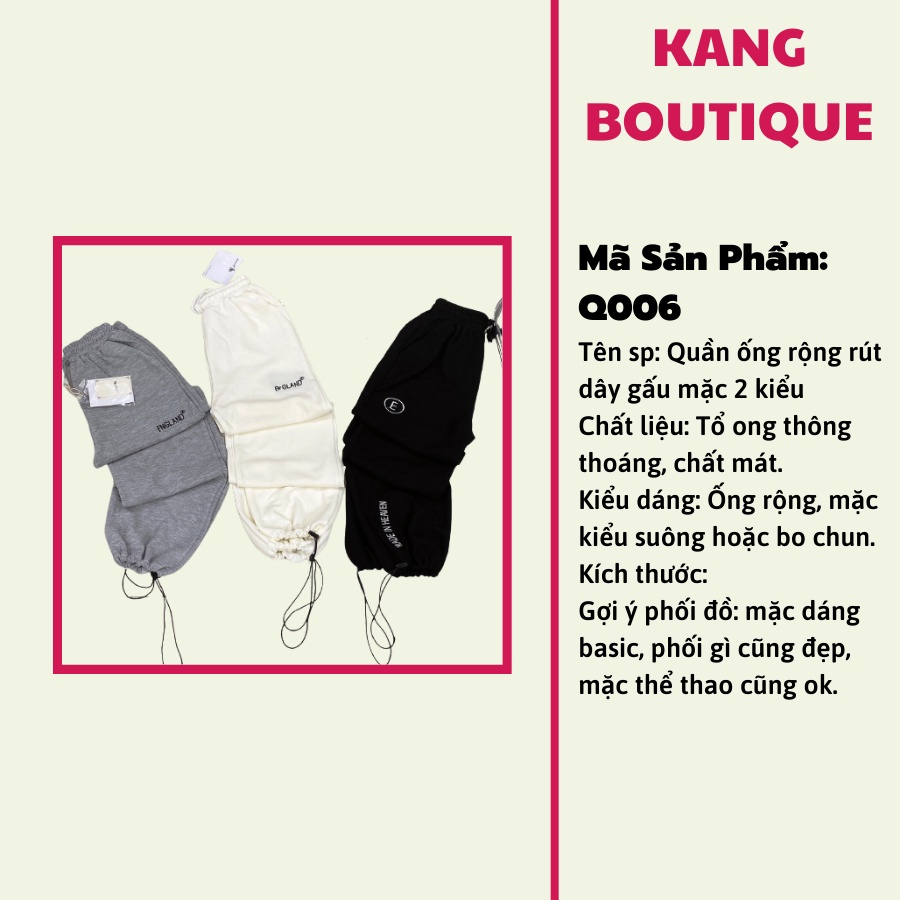 Quần jogger thể thao bigsize quần ống suông cạp cao dây rút mặc 2 kiểu Kang Boutique Mã Q006