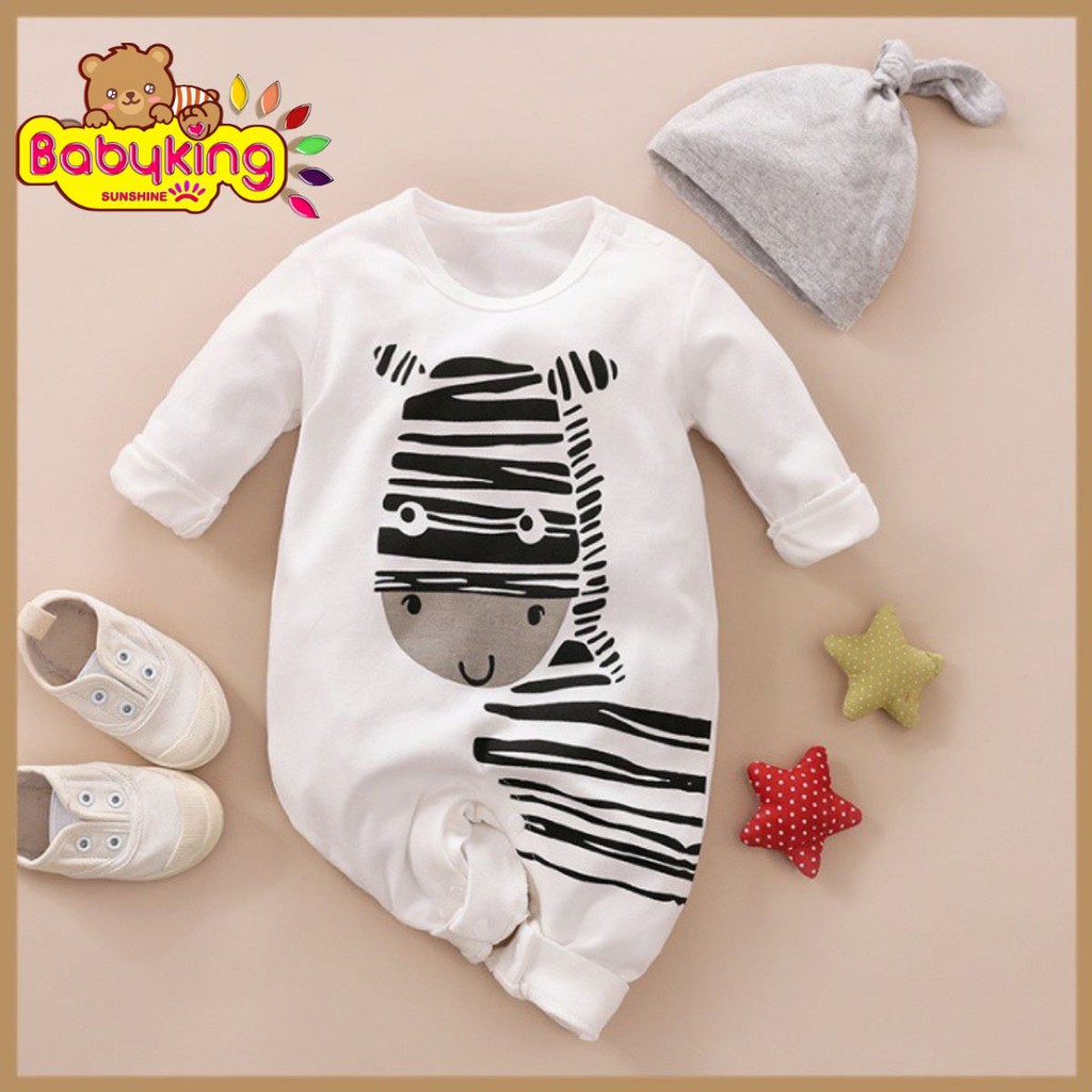 Bodysuit,áo liền quần dễ thương dài tay họa tiết ngựa vằn (336A),cotton 100%,thương hiệu Aiueo Nhật Bản.