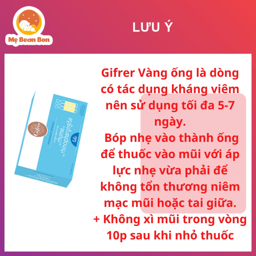 Nước muối nhỏ mũi GIFRER của Pháp hộp 20 ống tép màu vàng giúp bé giảm tắc nghẽn mũi sổ mũi