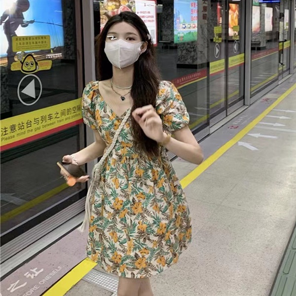 Váy Nữ Thời Trang Đơn Giản Mới Mùa Hè Phiên Bản Hàn Quốc Váy Tay Phồng Gợi Cảm