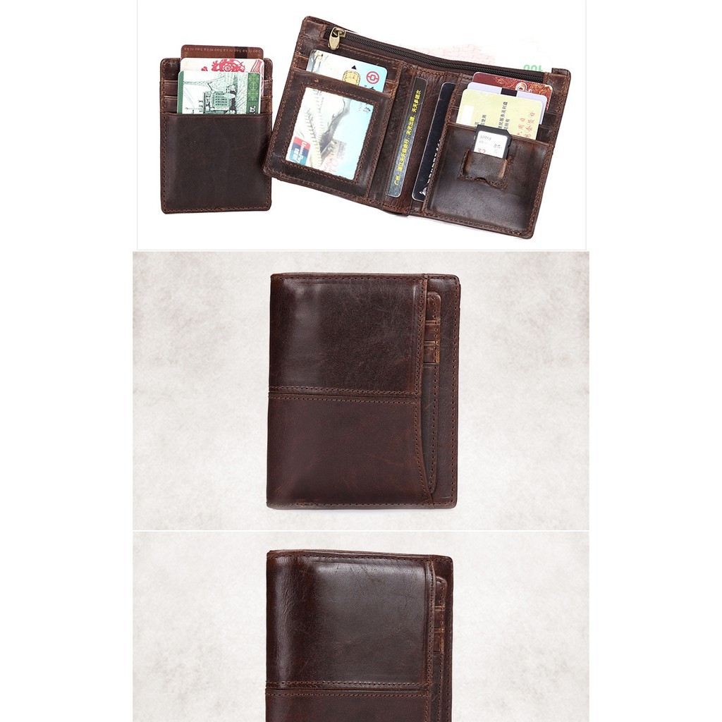 Ví da bò dạng gập kiểu cổ điển cho nam