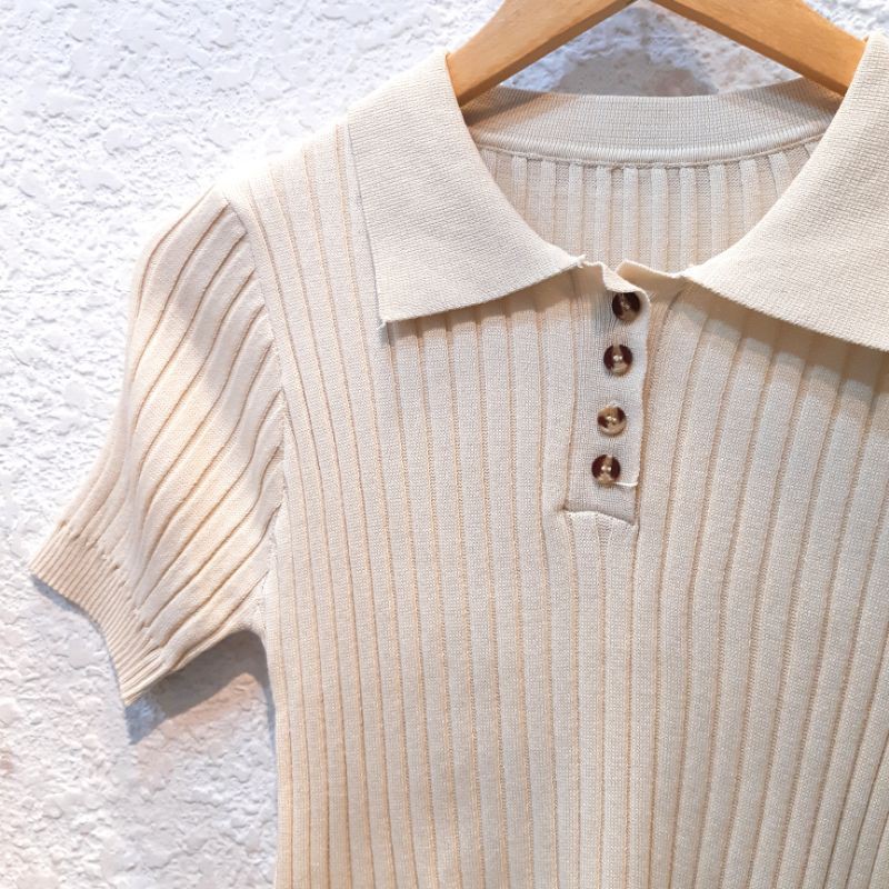 Áo polo nữ thun gân màu be DA391