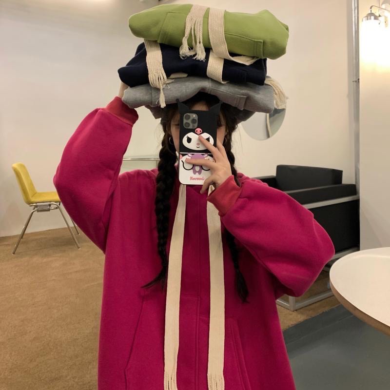 Áo Hoodie Dáng Rộng 🖤 TVX Clothes🤍 Áo Hoodie Lót Lông Trơn Dây Bản To | BigBuy360 - bigbuy360.vn