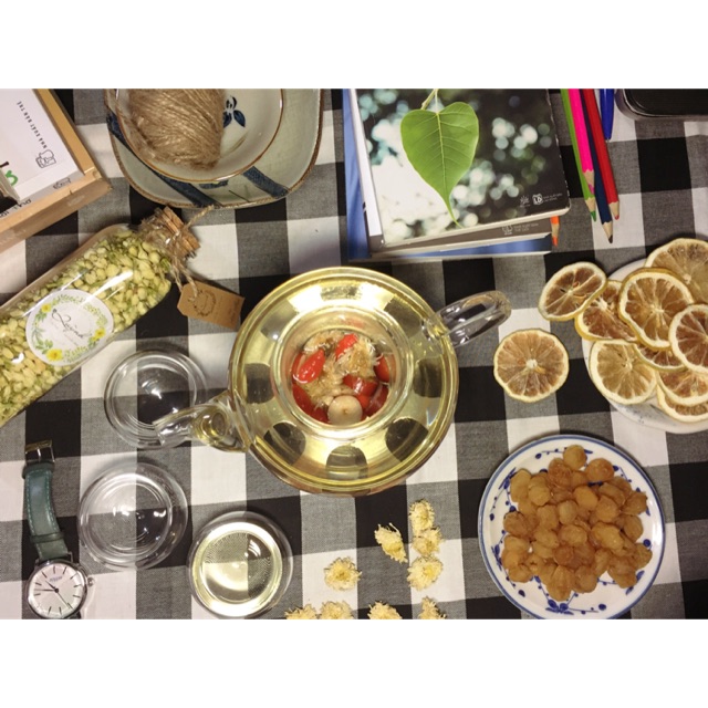 Combo bộ trà thuỷ tinh chịu nhiệt - Bạch cúc - Hoa Nhài