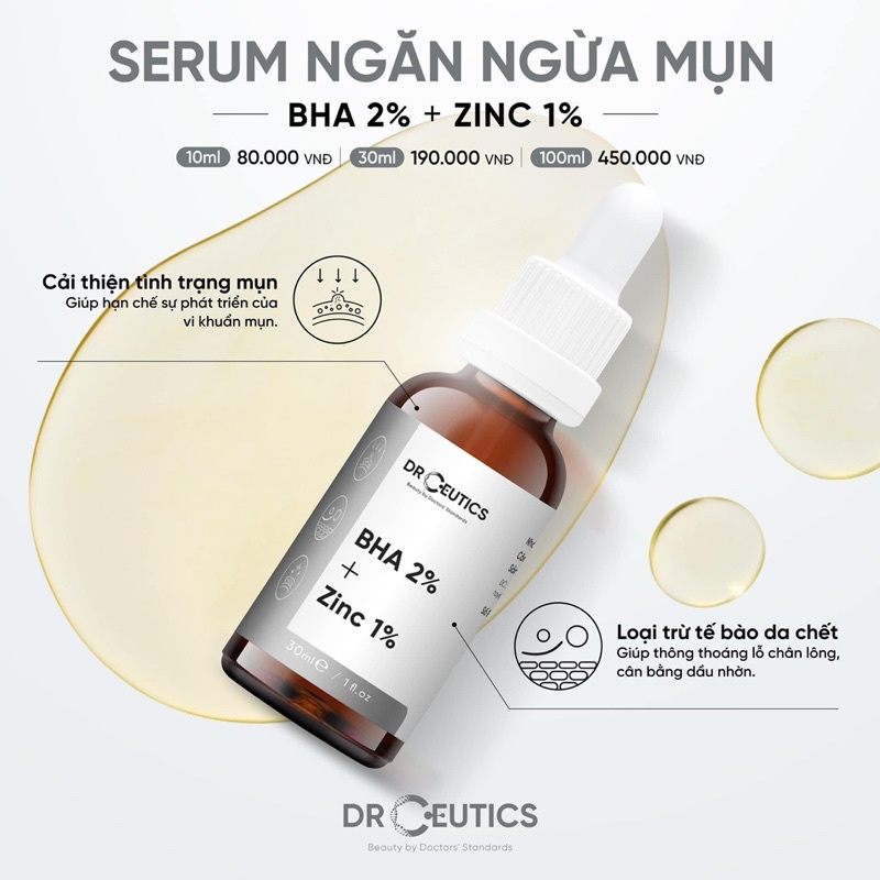 Serum DrCeutics Giảm Mụn Và Phục Hồi Da Sau Mụn BHA 2% + ZinC 1%