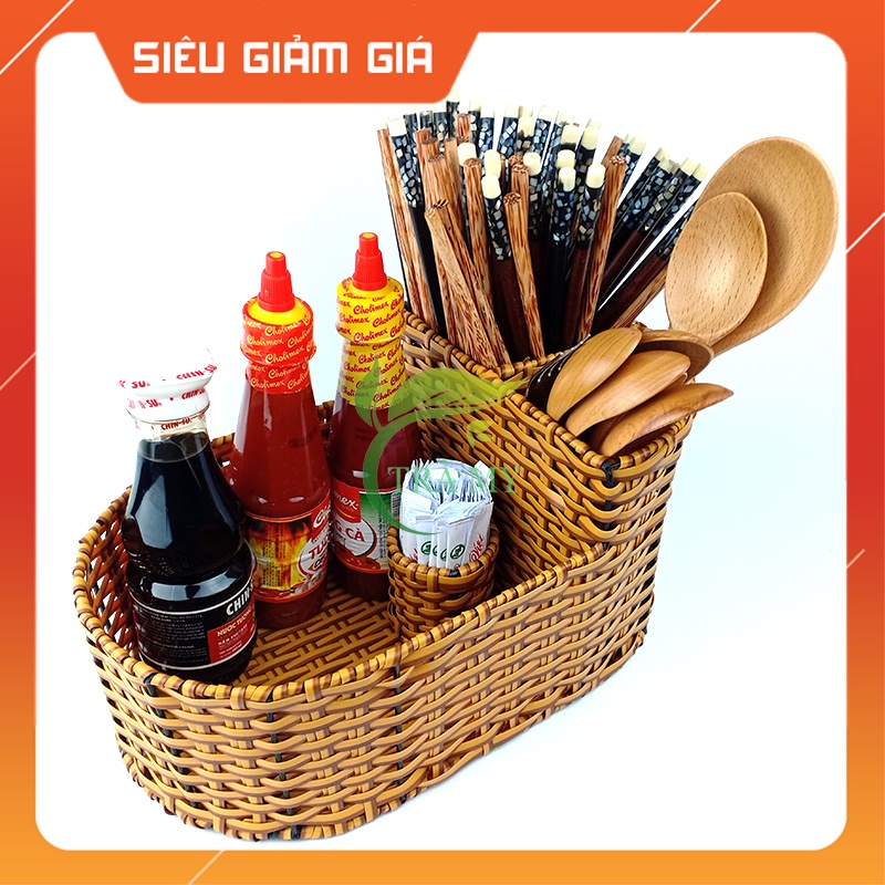Khay Đũa Muỗng Oval Nhựa Mây Đựng Đũa Muỗng Bàn Quán Ăn Gia Đình - Mây Tre Trà My