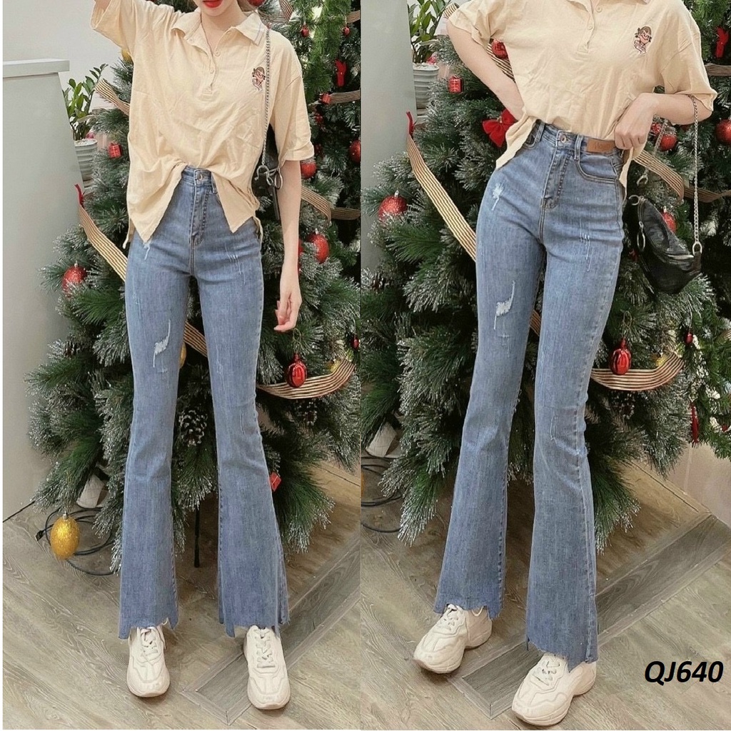 Quần jeans ống Loe - Vẩy rách lưng cao tôn dáng QJ640