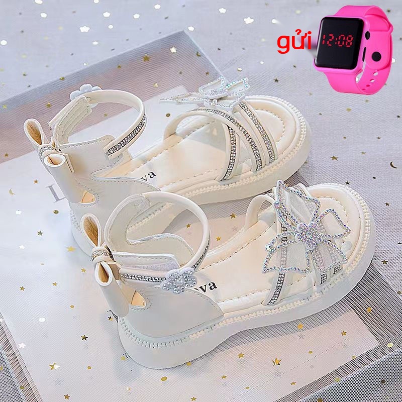 Giày Sandal Đế Mềm Nhẹ Đính Nơ Phong Cách Phương Tây Thời Trang Mùa Hè Cho Bé Gái