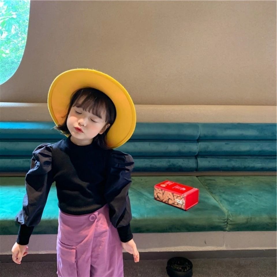 Áo Thun Tay Dài Phồng Cổ Lọ Thời Trang Cho Bé Gái Quần Áo Trẻ Em