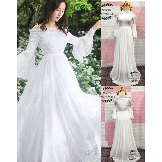 Đầm maxi trễ vai tay xoè váy xoè đi tiệc đi ăn cưới đi biển du lịch chụp hình sống ảo giá rẻ cực xinh