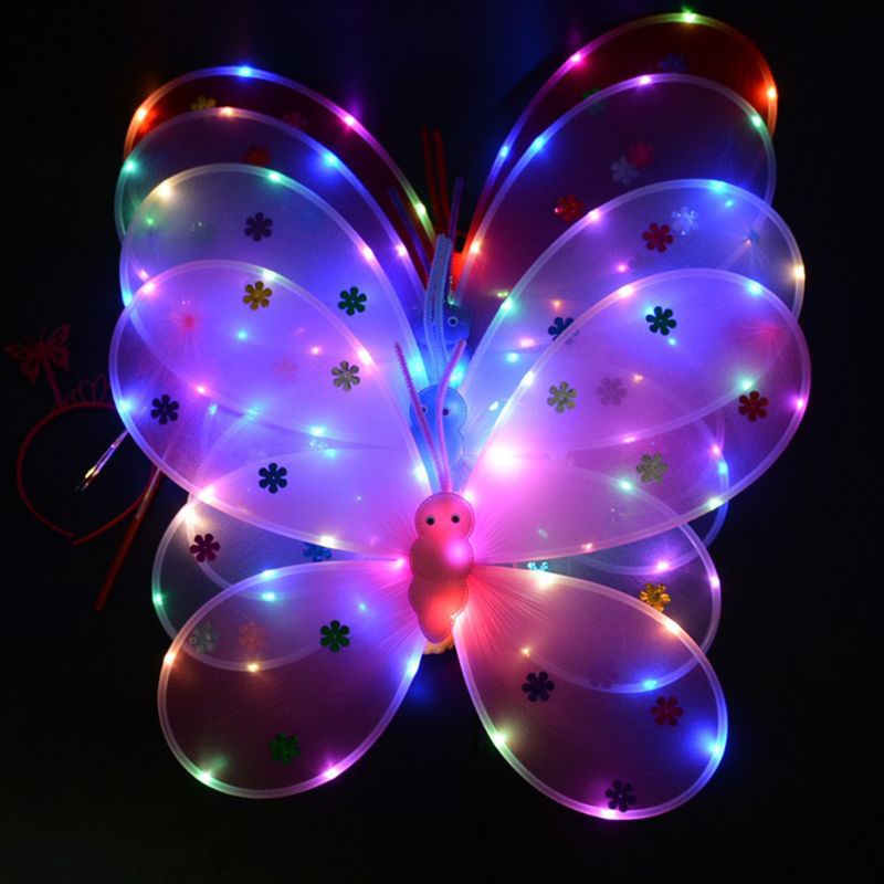 Set cánh thiên thần có đèn led dùng hóa trang độc đáo cho bé gái kèm cài tóc và đũa thần