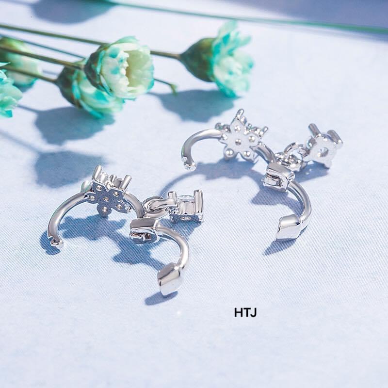 Bông tai bạc nữ đính hoa nhí nhỏ xinh chốt bấm LINH MIU SILVER