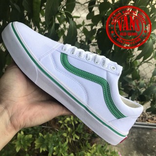 Giày Vans Old Skool trắng vạch xanh lá cây