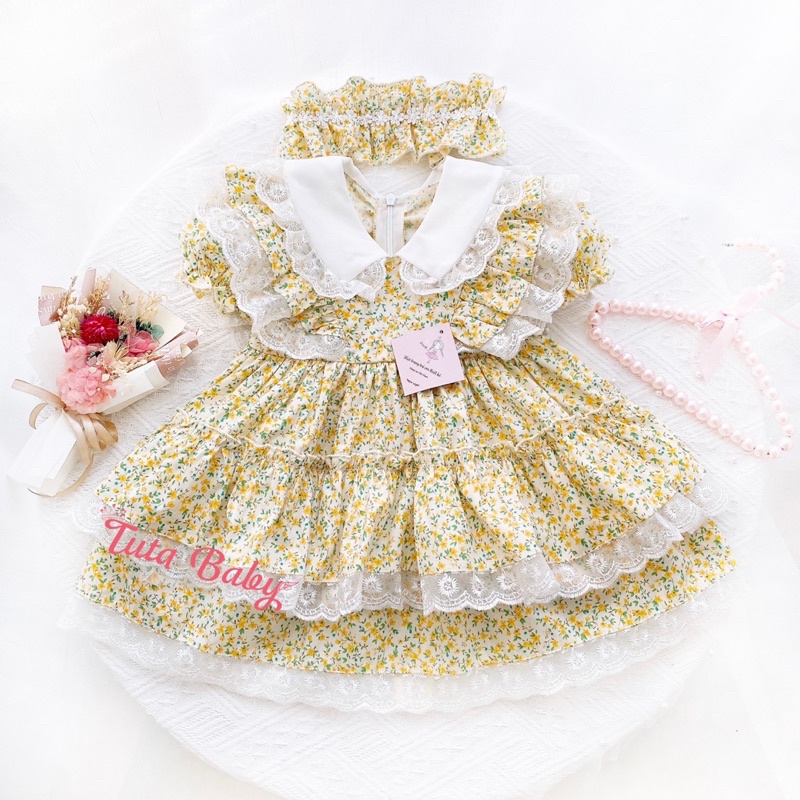 Váy Bé Gái Lolita Hoa Nhí Vàng Bèo Ngực Mới Cho Bé FREESHIP Váy Trẻ Em thiết kế TUTA Baby